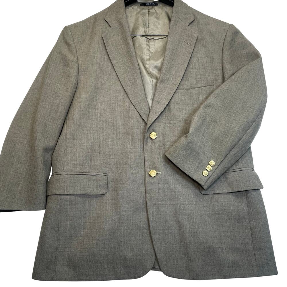 Vintage Stafford Blazer 42R Taupe Wool Gold Buttons Classic Sport Coat tweed